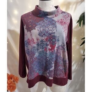 Parsley & Sage Mock Neck Boho Art to Wear Knit Top Womens Size L Hippie Purple
